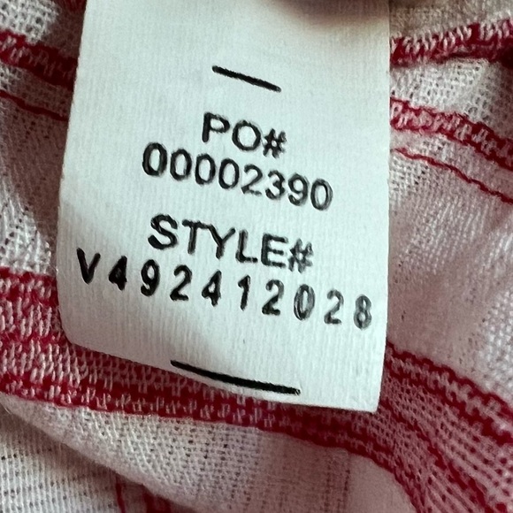 VINCE | Variegated Red Striped Long Sleeve Pullover Top | Cotton V-neck | Medium - Picture 11 of 14